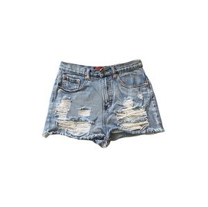 Distressed denim shorts